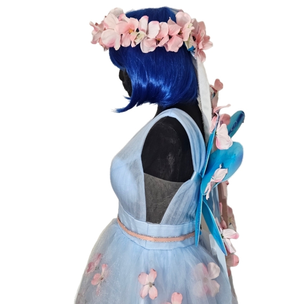 Enchanted Woodland Fairy Costume Tulle Blue Gown W/ Detachable Wings Size10 - Picture 2 of 16